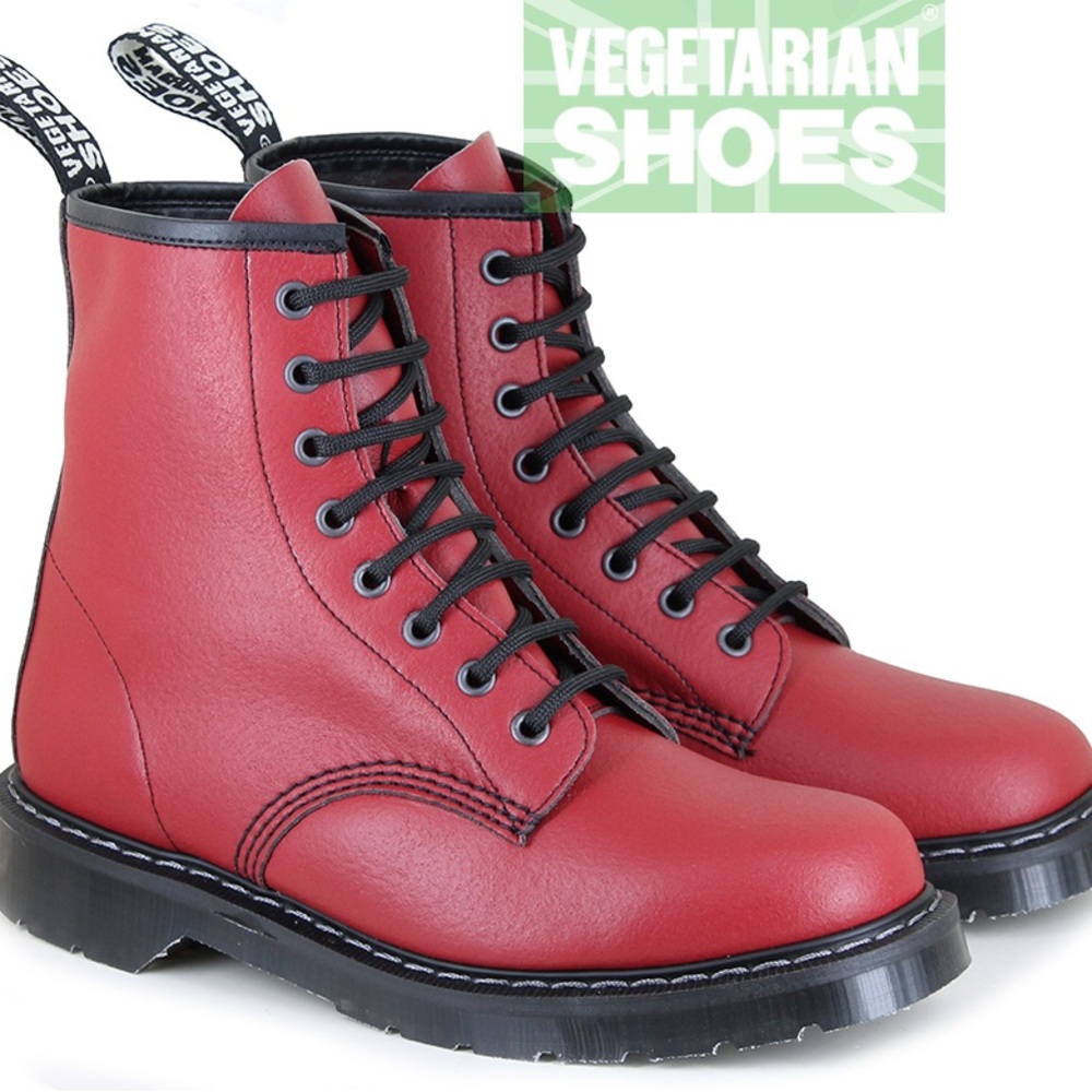 vegetarian shoe Airseal Boulder Boots Bucky boot Combat Vegan Leather red sz 10